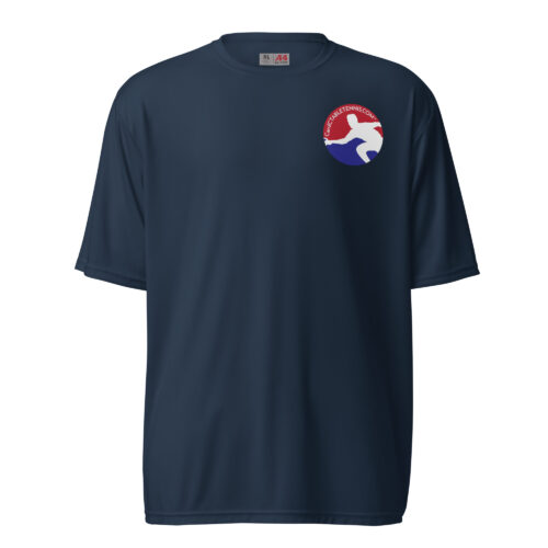 C&C Table Tennis performance shirt in navy, front with the C&C logo over the heart